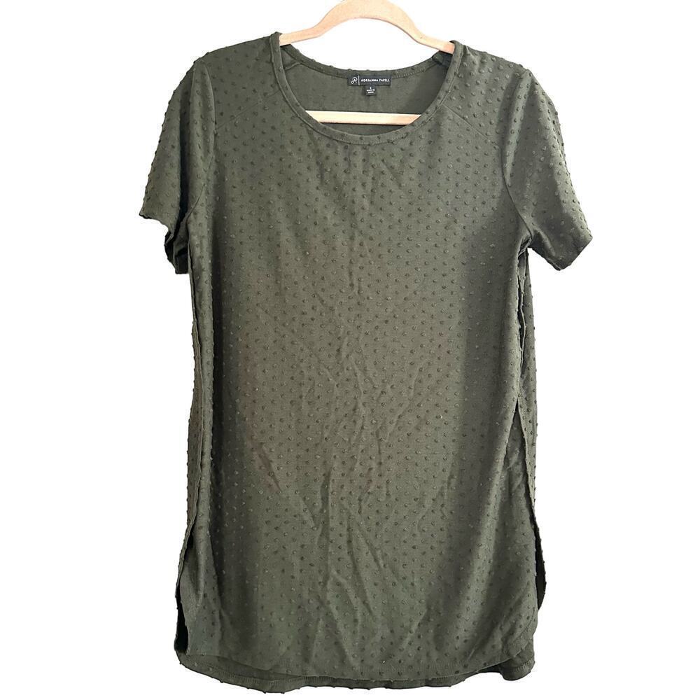 ADRIANNA PAPELL Army Olive Green Swiss Dot Tunic Shirt Blouse - Sz Small